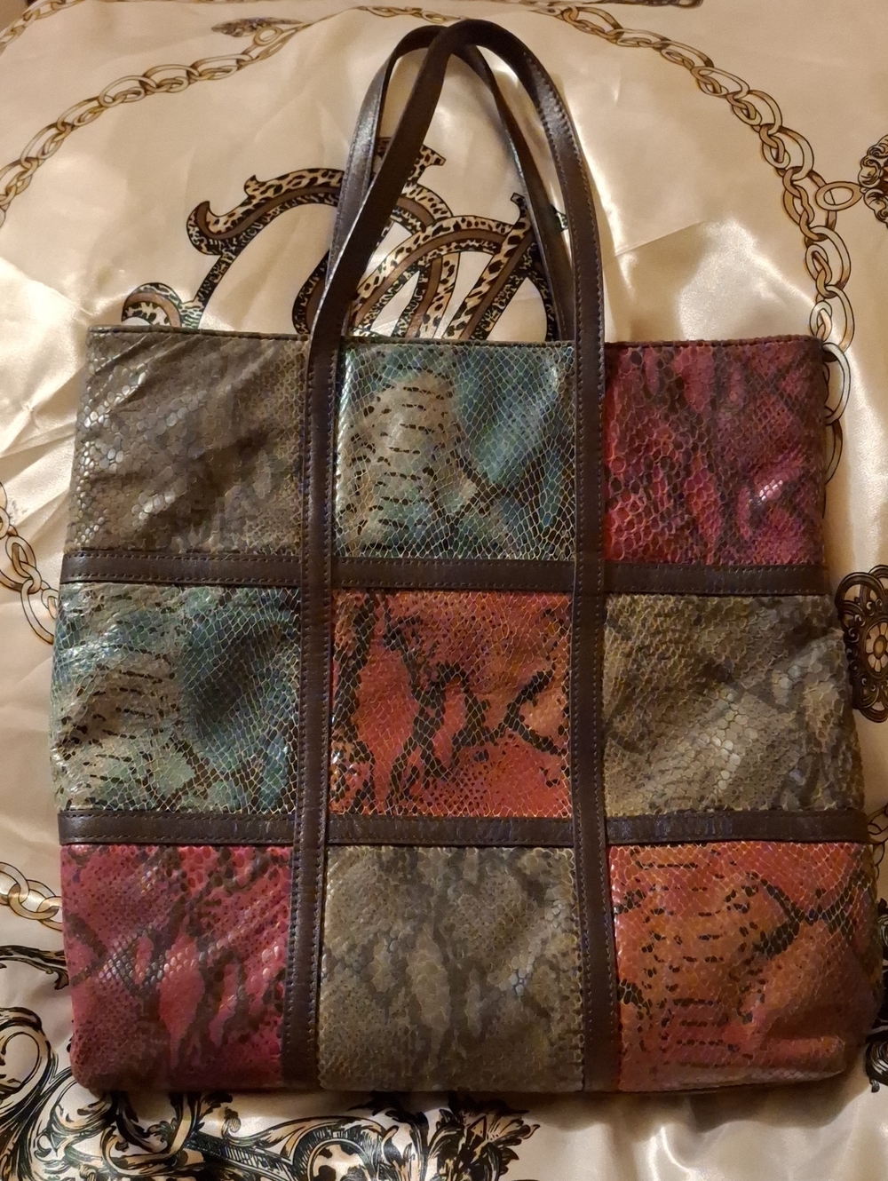 Accents By Sharif Multi-Color  Patchwork Leather Tote Bag
